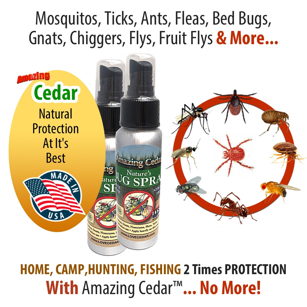 Amazing Cedar™ All Natural Mosquito Bug Spray For Kids, Pets, Whole Family-Go Anywhere Travel Bottles